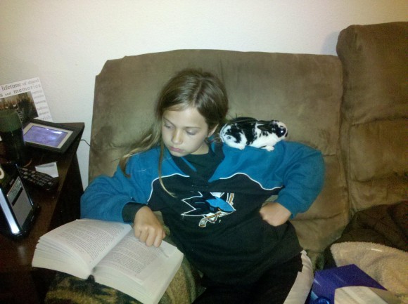 caught in the act of reading cute kids reading pragmatic mom pragmaticmom girl reading with bunny rabbit on her shoulder