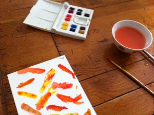 art project for kids, watercolor with kids, painting with kids, kids art project watercolor koi fish