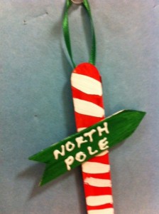 made by kids ornaments, north pole sign ornament