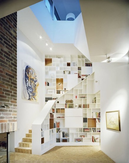 basement stair home library