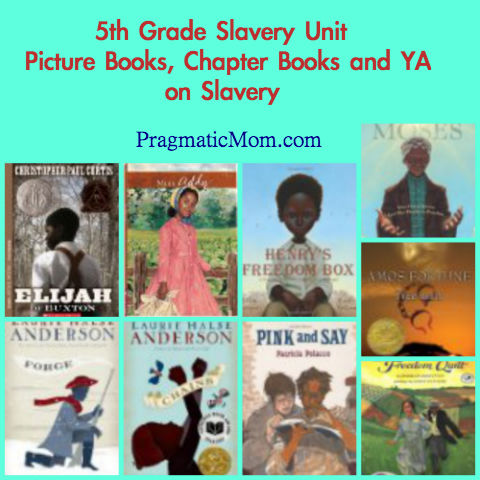5th grade slavery unit, picture books on slavery, chapter books on slavery, ya on slavery