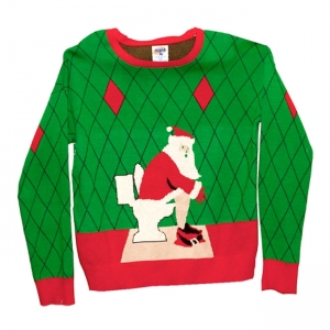 грозен коледен пуловер с Дядо Коледа на тоалетна чиния