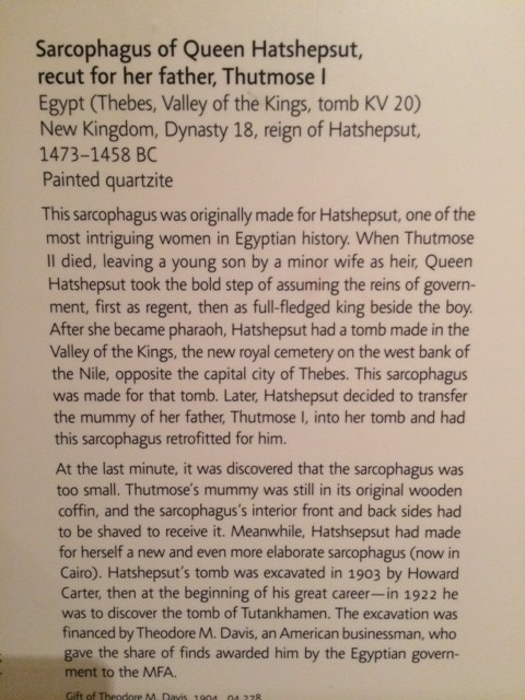 Hatshepsut in Pharoah's Secret and at the Boston Museum of Fine Arts