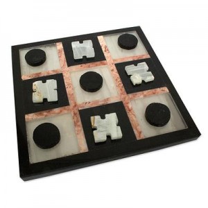 Marble Tic Tac Toe Board Game from Mexico, 'Rose on Black'