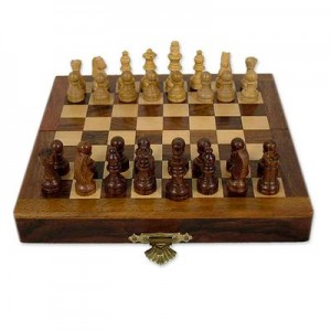 Unique Wood Chess Set from India, 'Strategic Alliance'