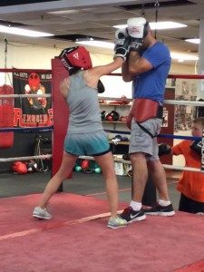 Mia Wenjen sparring at Nonantum Boxing Club with Marc Gargaro