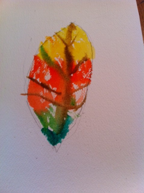 Autumn leaf art project for kids, kids watercolor art project, color mixing on paper art project for kids