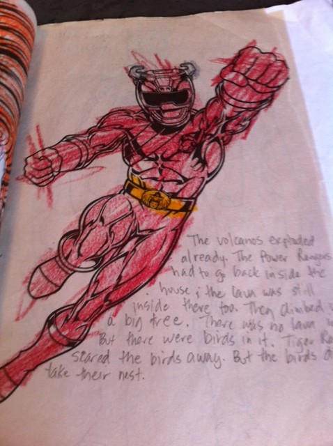 Power Rangers coloring book turned into story, kids and writing, writing and reading connection
