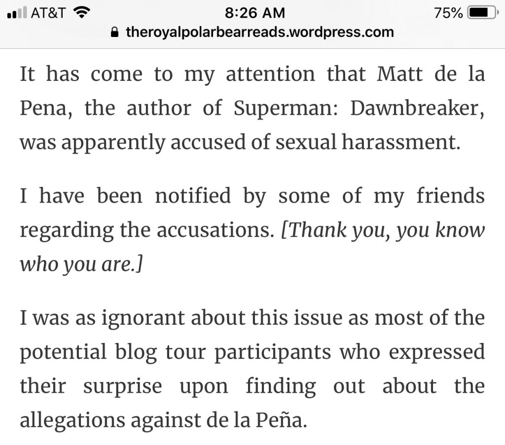 Matt de la Pena sexual misconduct 