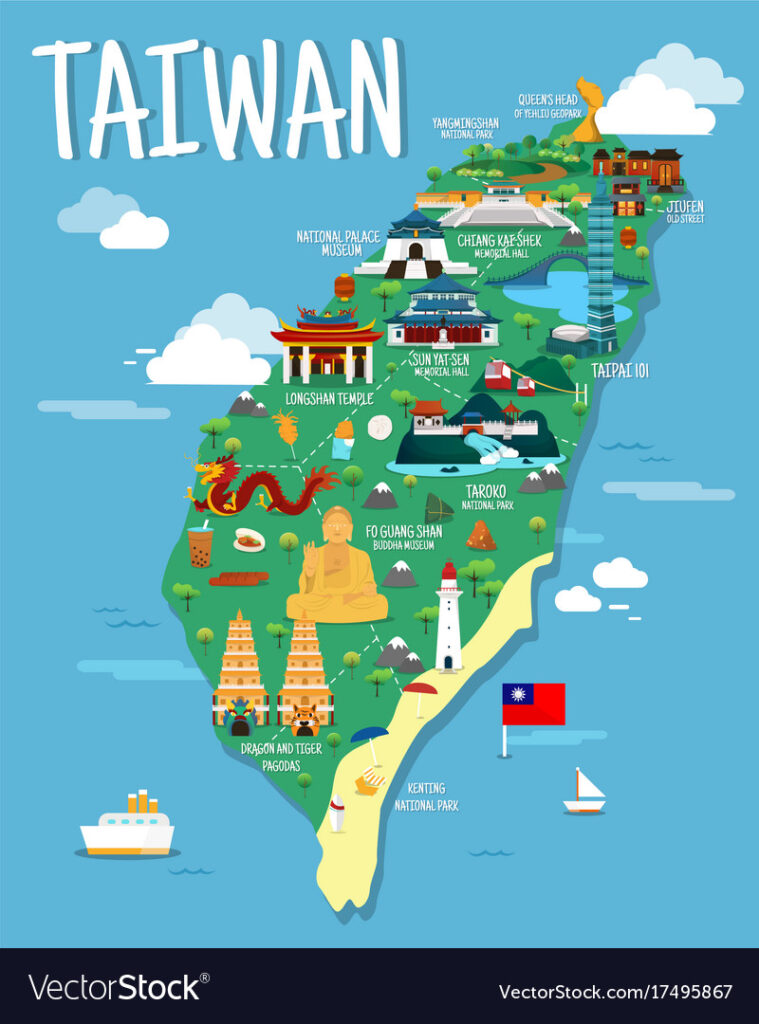 colorful map of Taiwan from Vectorstock
