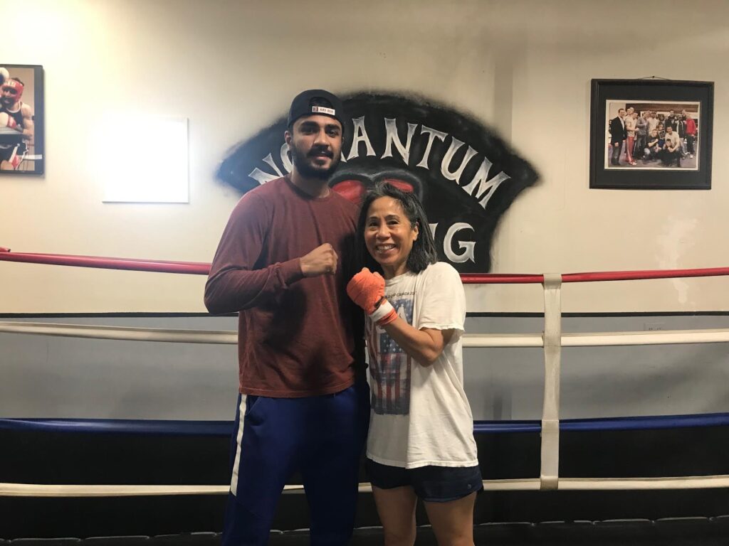 Mia Wenjen boxing at Nonantum Boxing Club with Vaibhav Yadav