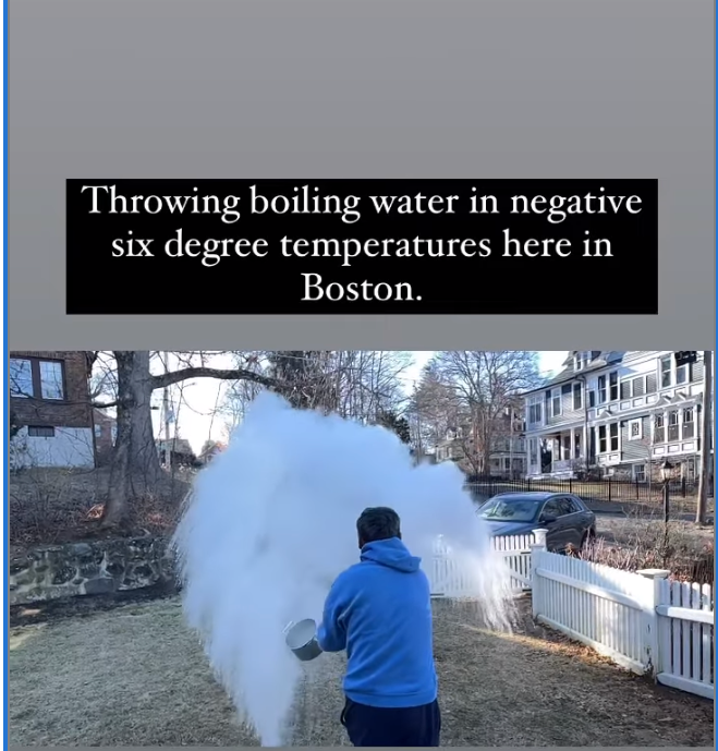 Throwing boiling water in Boston minus 6 degrees weather